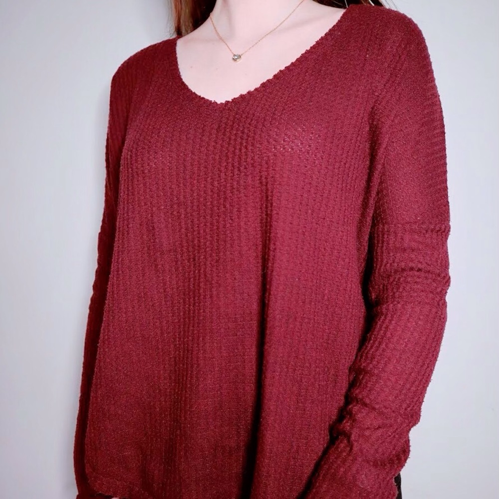 Aeropostale Maroon Waffle-Knit Sweater